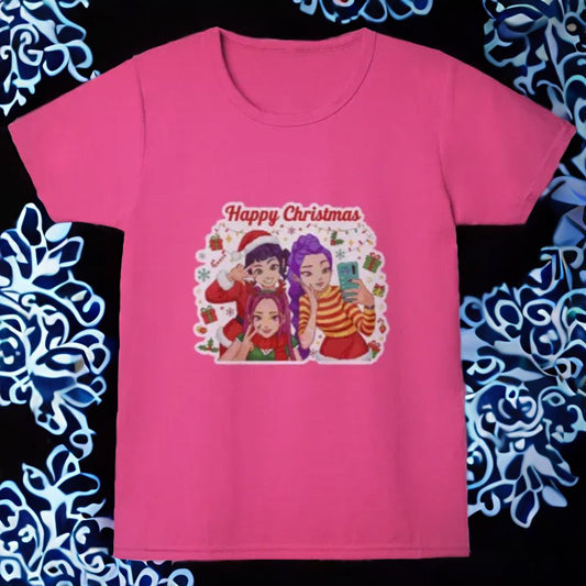 Happy Chirstmas kpop Selfie Girl's Crew Neck T-Shirt